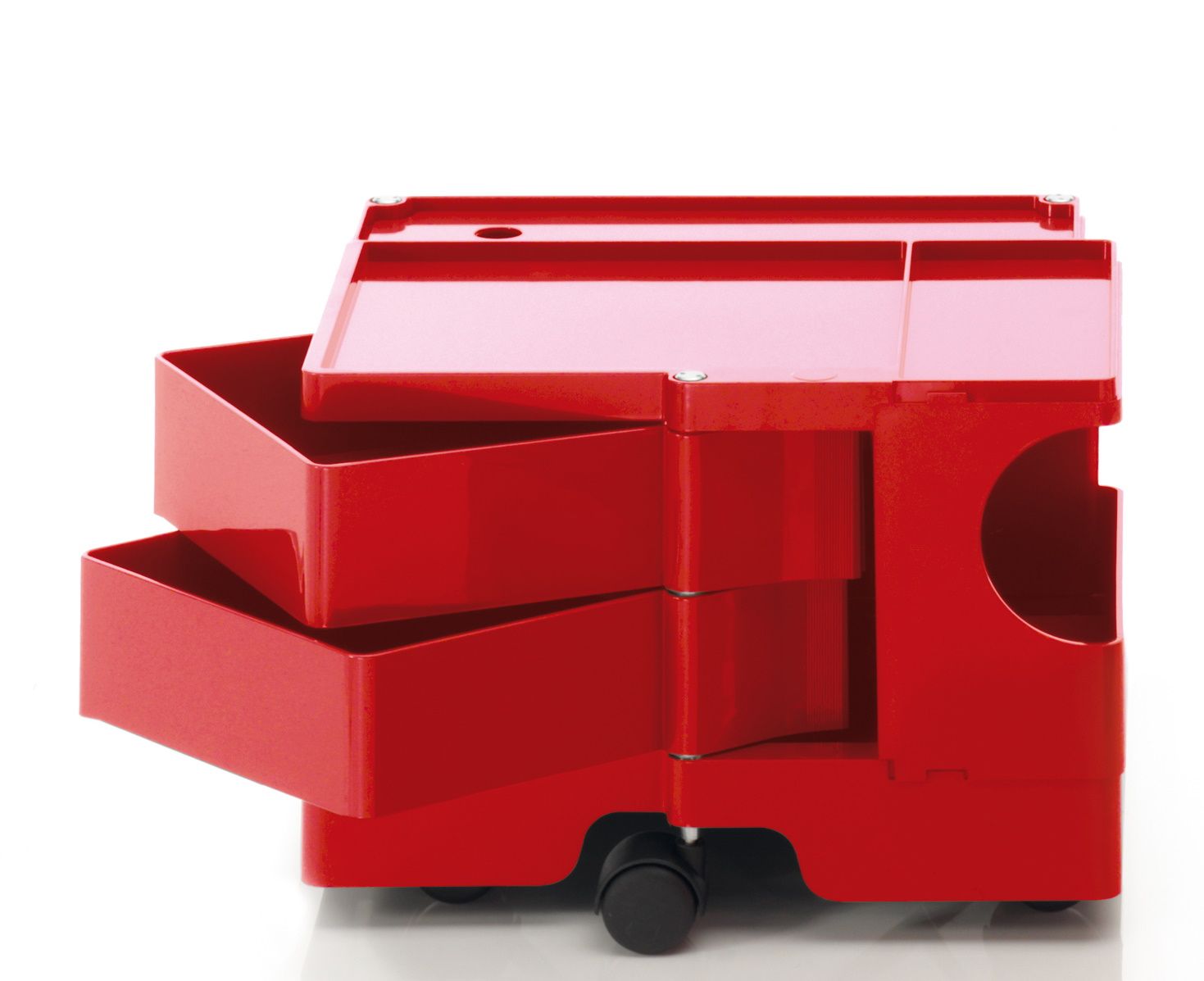 Roter Boby Rollcontainer mit Schubladen und Ablageflächen für Büro oder Werkstatt.